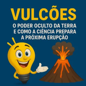 Imagem de um vulcão em erupção, liberando fumaça e cinzas.