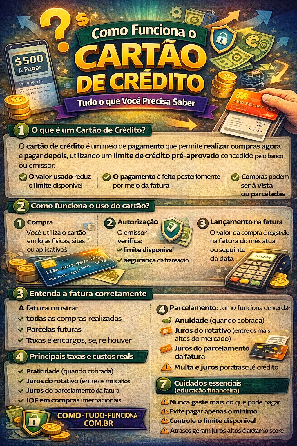 Infográfico explicativo sobre o funcionamento do cartão de crédito