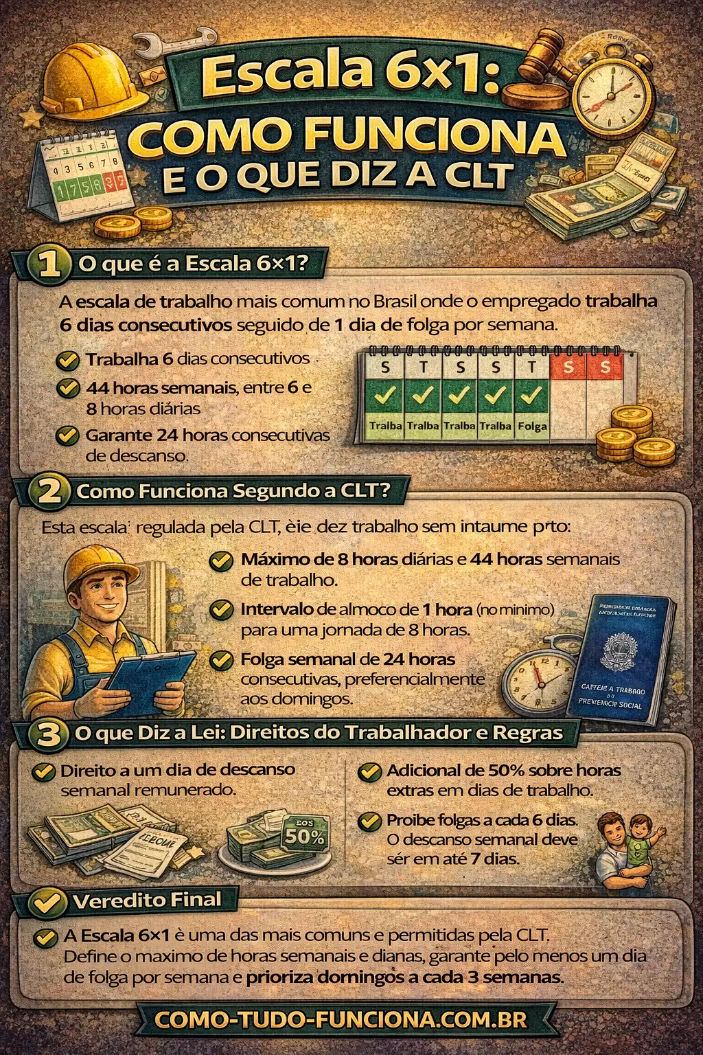 Infográfico detalhado da jornada de trabalho escala 6x1