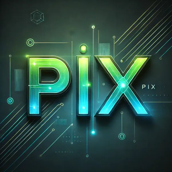 A palavra PIX em letras verdes brilhantes