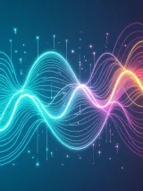 Ondas sonoras coloridas brilhando sobre um fundo azul
