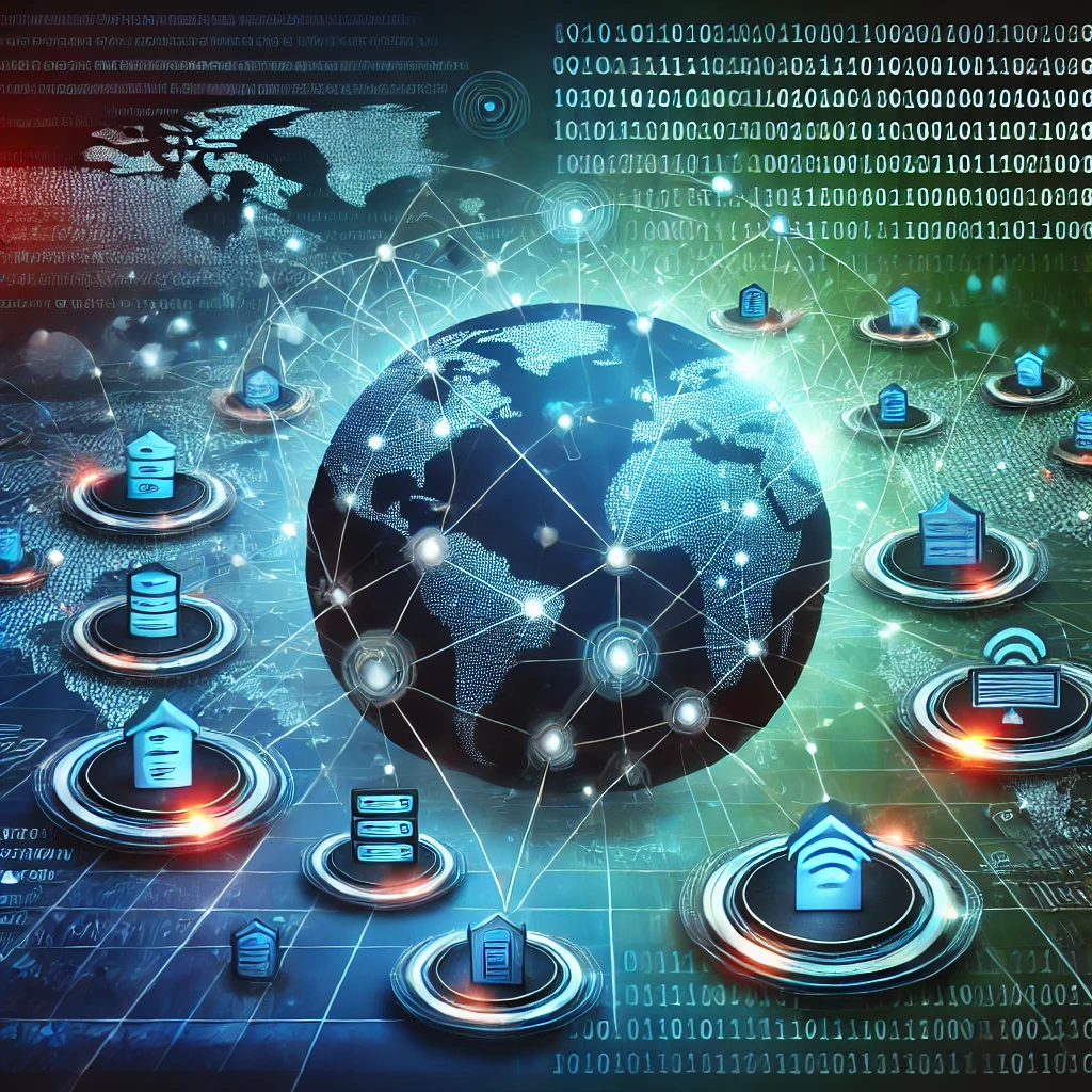 Globo terrestre digital conectado por linhas de dados e servidores