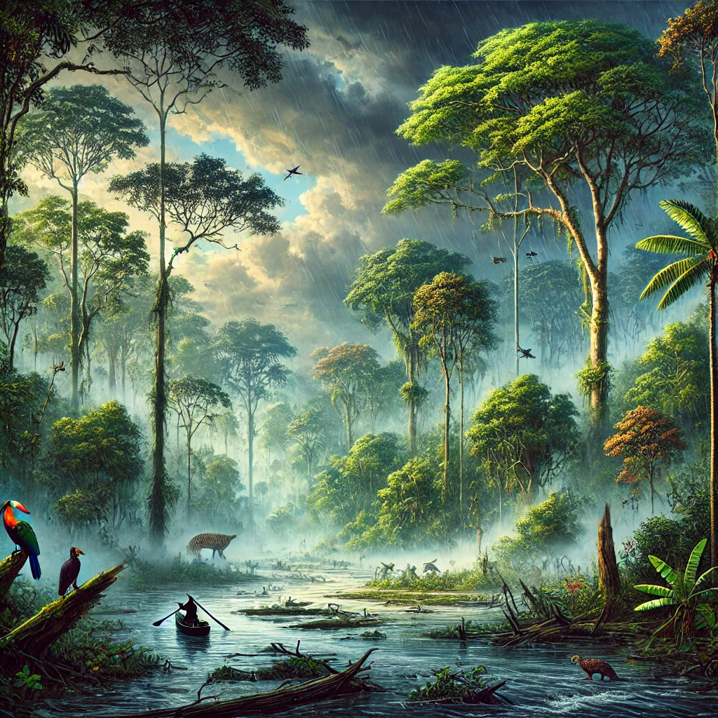 Floresta amazônica alagada sob chuva