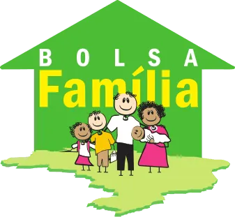 Logotipo do Bolsa Família com uma família desenhada sobre o mapa do Brasil