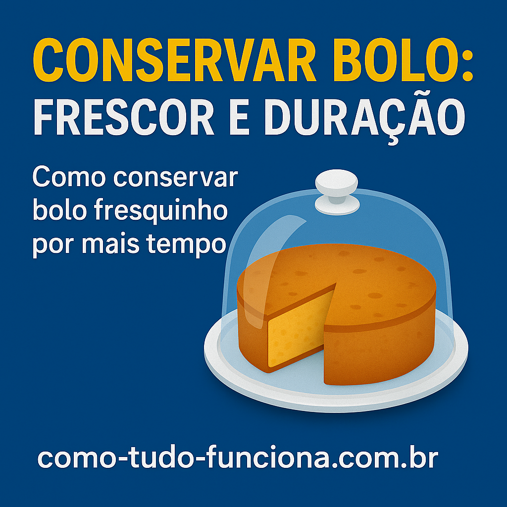 Bolo sob uma cúpula de vidro, com o título Conservar bolo: frescor e duração