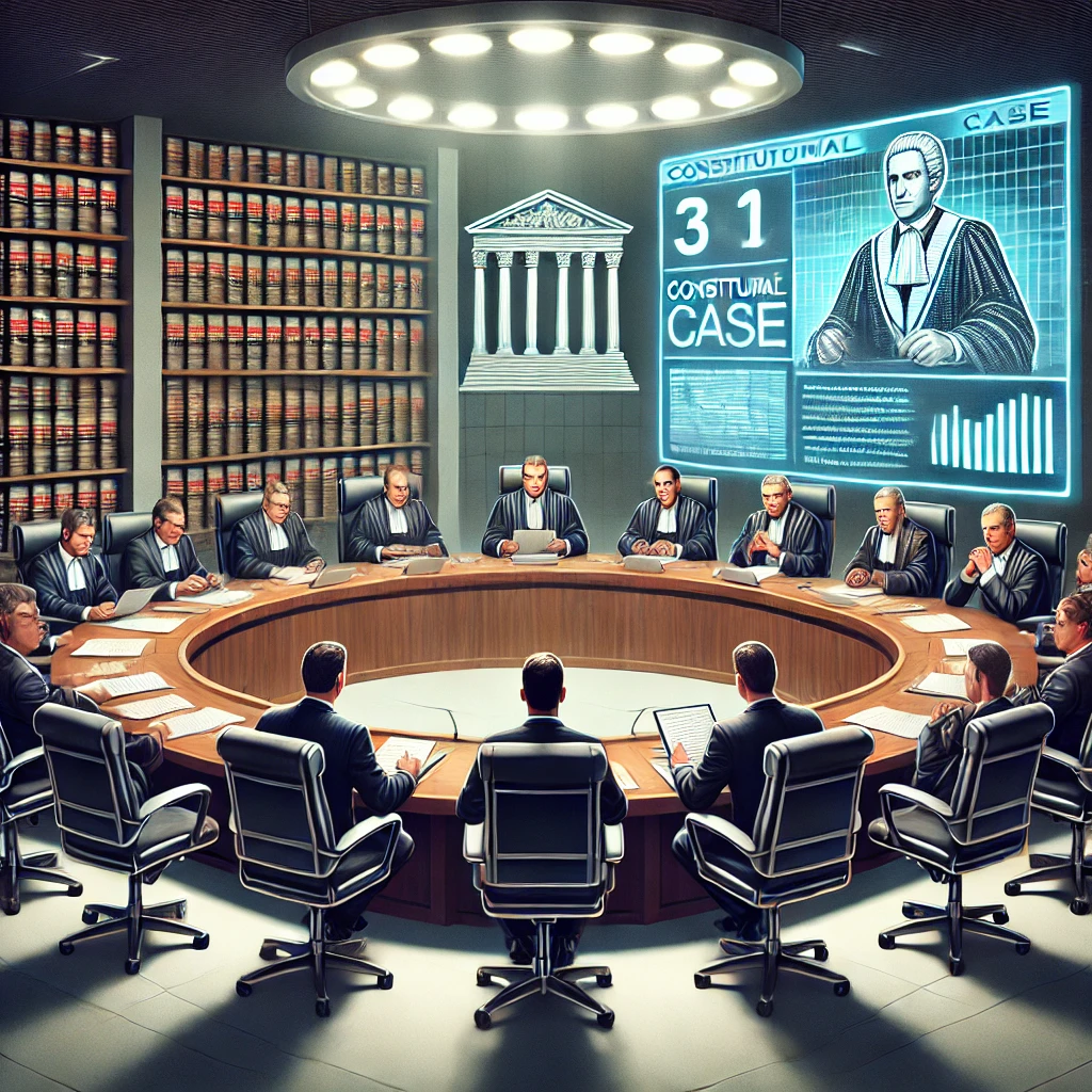 Ministros reunidos em uma mesa redonda em um tribunal