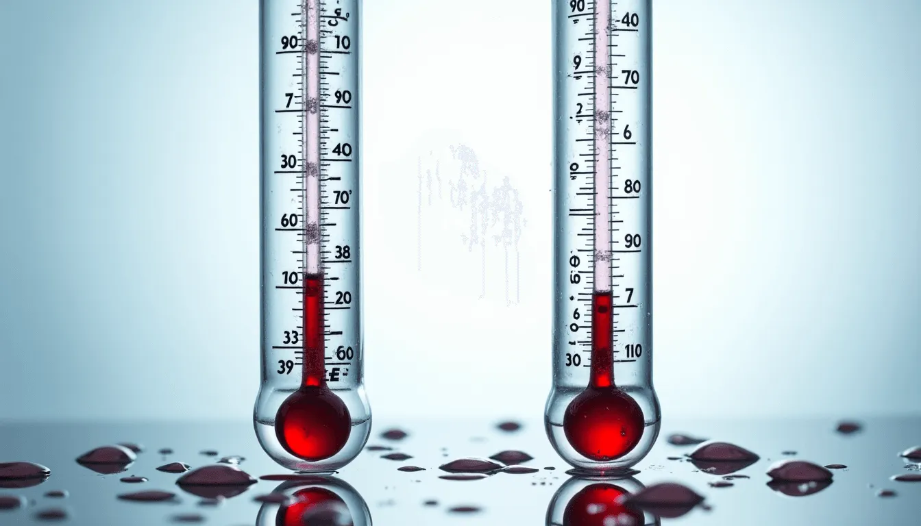 Dois termômetros de vidro com líquido vermelho
