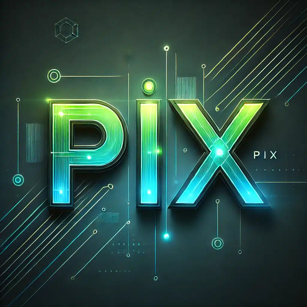 A palavra PIX em letras verdes brilhantes