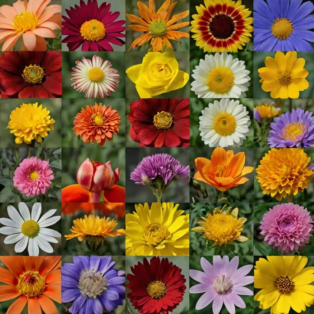 Mosaico de flores coloridas de várias espécies