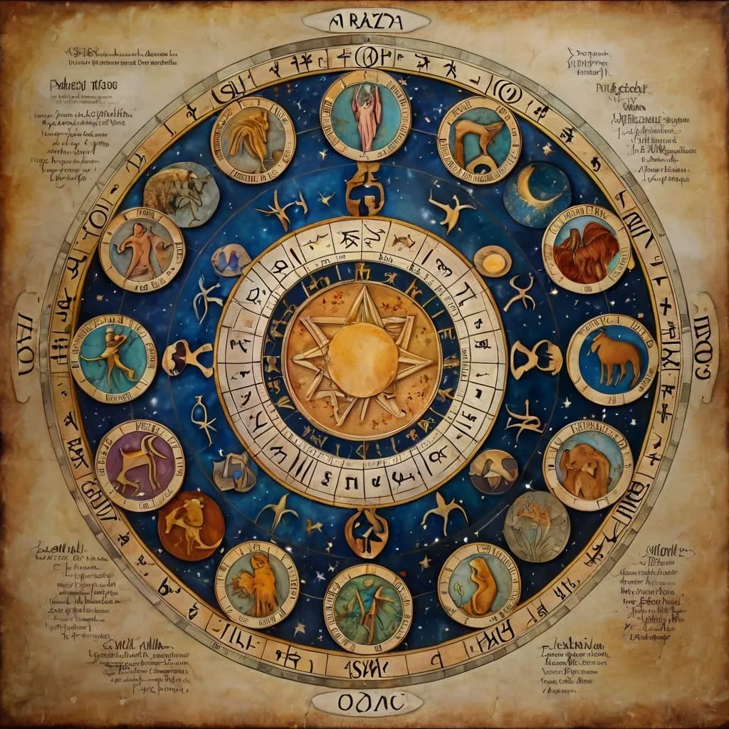Mapa antigo da roda do zodíaco com os doze signos