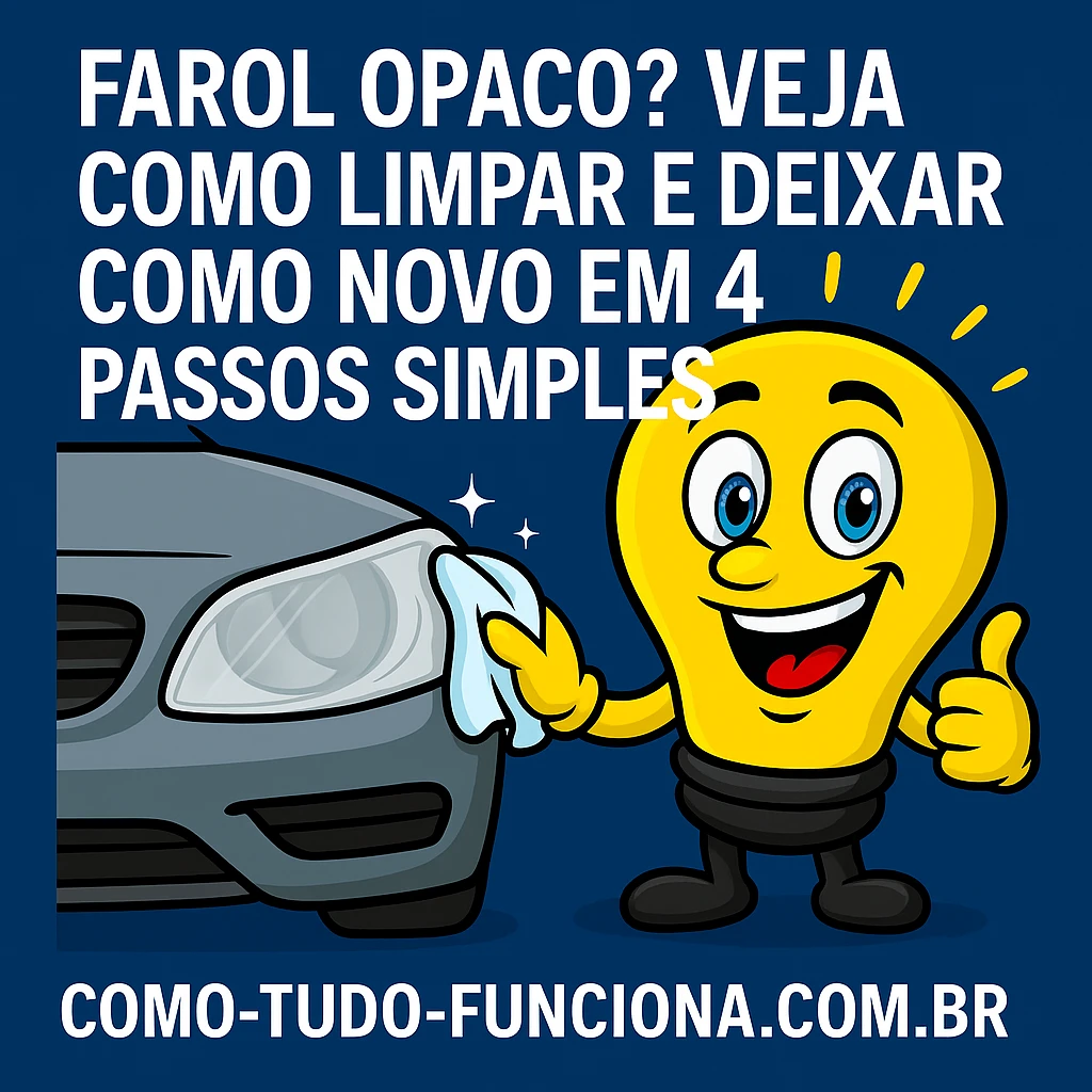 Mascote lâmpada limpando o farol de um carro, com o título Farol opaco? Veja como limpar