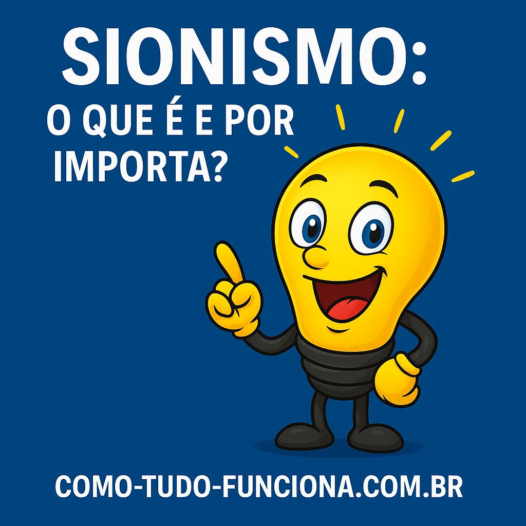 Mascote lâmpada apontando para o título Sionismo: o que é e por que importa?
