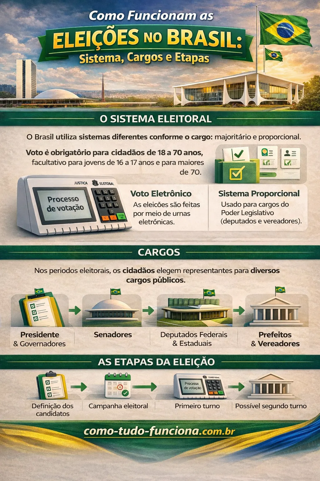 Infográfico detalhando o fluxo do voto desde a urna até a totalização no TSE.